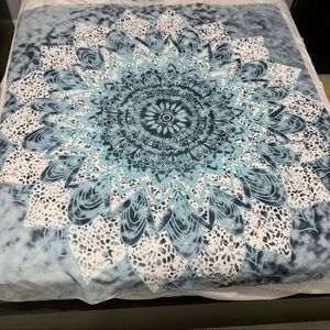 multi-color blue satin tapestry.